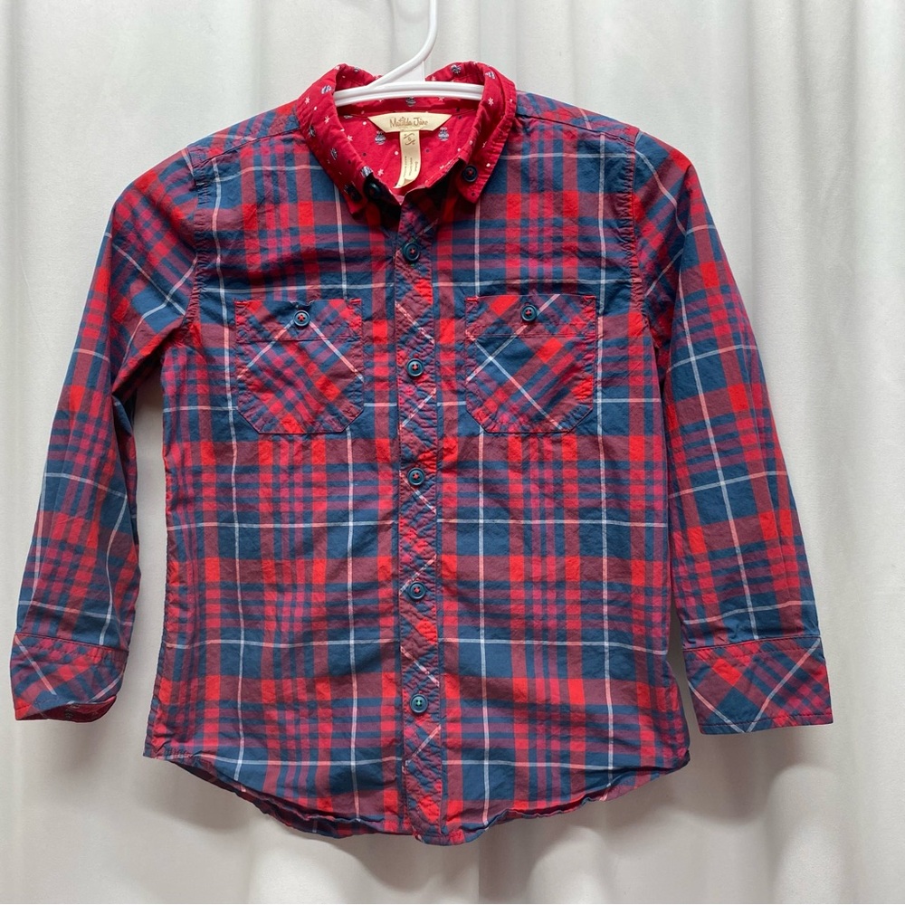 Matilda Jane Handsome Holiday shirt red plaid boys size 6 red blue button